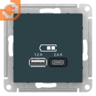 Розетка USB A + С, 5В/2,4 А, 2х5В/1,2 А, изумруд, Atlas Design, пр-во Schneider Electric (ATN000839)