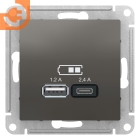 Розетка USB A + С, 5В/2,4 А, 2х5В/1,2 А, сталь, Atlas Design, пр-во Schneider Electric (ATN000939)