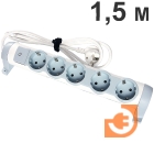 Многорозеточный поворотный блок 5 х 2К+З, кабель 1,5 метра, 3500Вт, бело-серый, крепление к стене, серия "Комфорт", пр-во Legrand (694631)