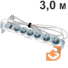 Многорозеточный поворотный блок с выключателем 3 х 2К+З, кабель 3 метра, 3500Вт, бело-серый, крепление к стене, серия "Комфорт и безопасность", пр-во Legrand (694647)