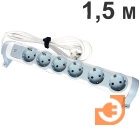 Многорозеточный поворотный блок 6 х 2К+З, кабель 1,5 метра, 3500Вт, бело-серый, крепление к стене, серия "Комфорт", пр-во Legrand (694636)