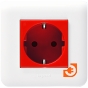 Механизм электрической розетки 2К+З, немецкий стандарт, с защитными шторками, безвинтовые зажимы, красная, серия Mosaic, пр-во Legrand (077218) - С рамкой и суппортом