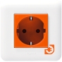 Механизм электрической розетки 2К+З, немецкий стандарт, с защитными шторками, безвинтовые зажимы, оранжевая, серия Mosaic, пр-во Legrand (077217) - С рамкой и суппортом