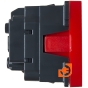 Механизм электрической розетки 2К+З, немецкий стандарт, с механической блокировкой, с защитными шторками, красный, пр-во SPL (Саянский пластик) (200002) - Вид сбоку
