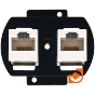 Розетка информационная 2 х RJ45 в черном пластиковом корпусе, пр-во Bironi (B1-302-23) - Вид спереди (без корпуса)
