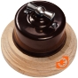Переключатель поворотный с металлической ручкой под хром в коричневом керамическом корпусе, пр-во Bironi (кB1-201-02+B-901-30) - С рамкой Натуральное дерево